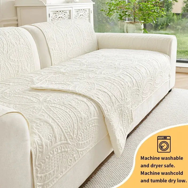 1PC sofa cushion cover, Simples Market, cream European quilted fabric, all-season, anti-slip.