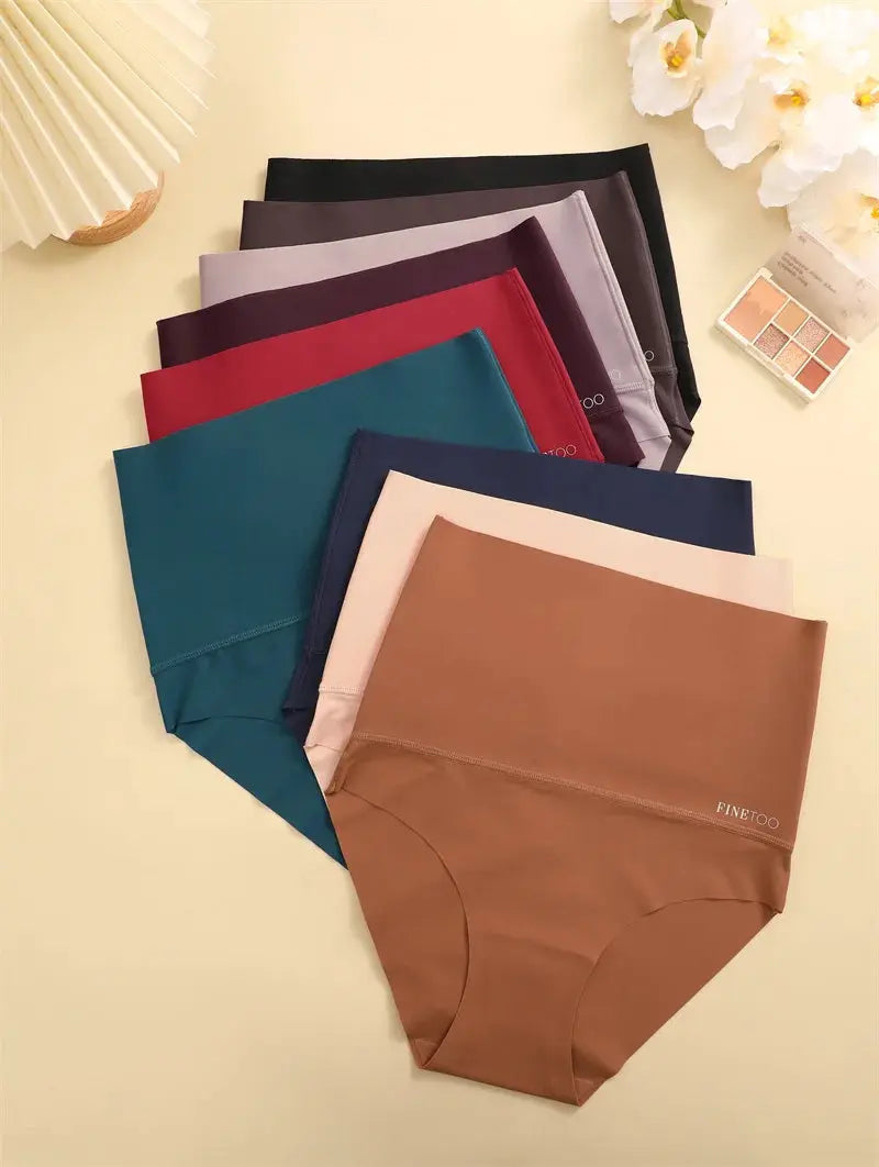Large-size seamless panties by Simples Market; high-waist shapewear, set of 10 in assorted colors, FINETOO logo visible