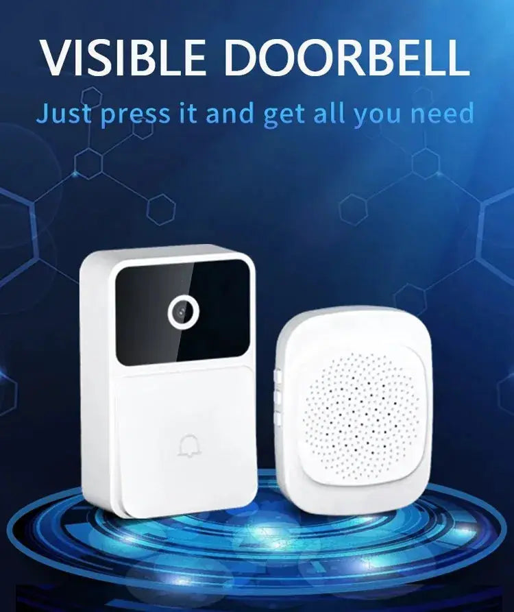 Two-piece wireless video doorbell system with white doorbell camera and indoor chime