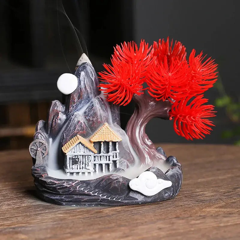 Resin Cascade Backflow Incense Burner With Mountain Waterfall Design For Home Decor And Meditation Gift