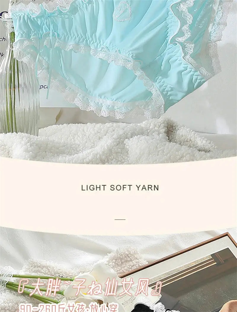 Light blue lace panties with white scalloped lace trim, soft fabric, plus size underwear