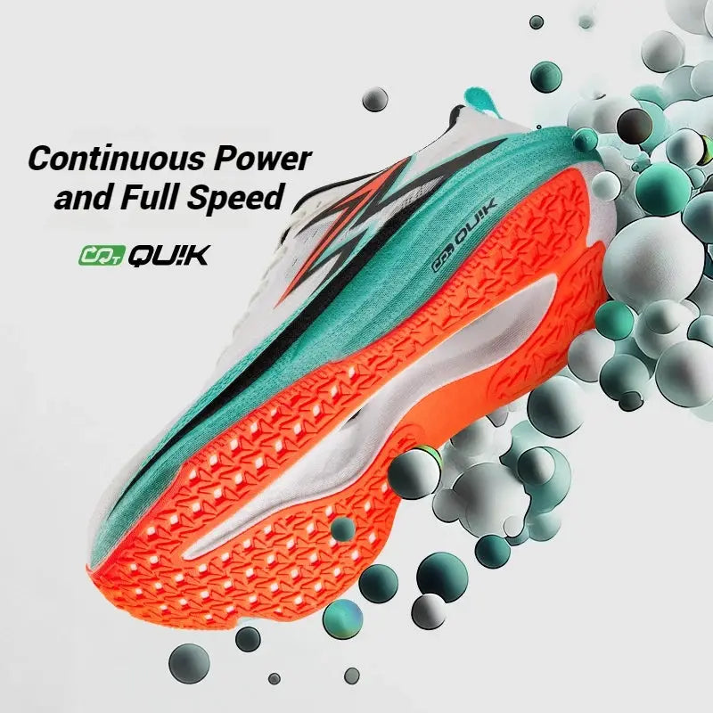361 Degrees Flame 4.0 MIX men’s running shoes, teal upper with orange outsole and Quik logo