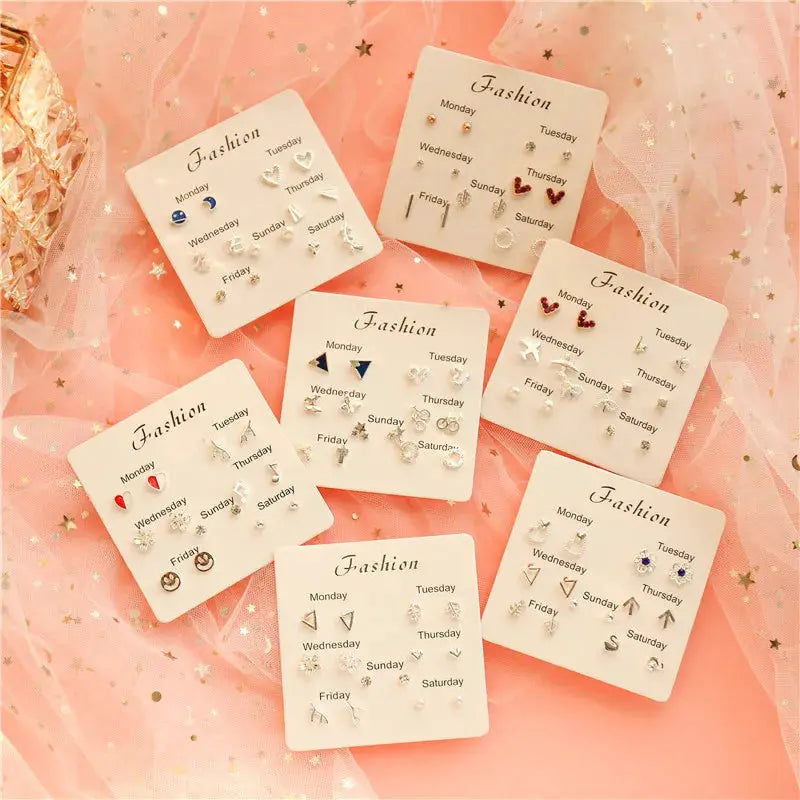 New S925 Silver Needle Stud Earrings Set For Women Girls Simple Cute Exquisite Mini Jewelry Gift Wholesale Direct Sales