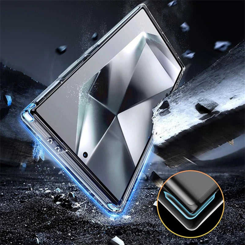 Clear Samsung Galaxy phone case for S26/S25/S24/S23/S22/S21/S20 Ultra Plus with blue bumper