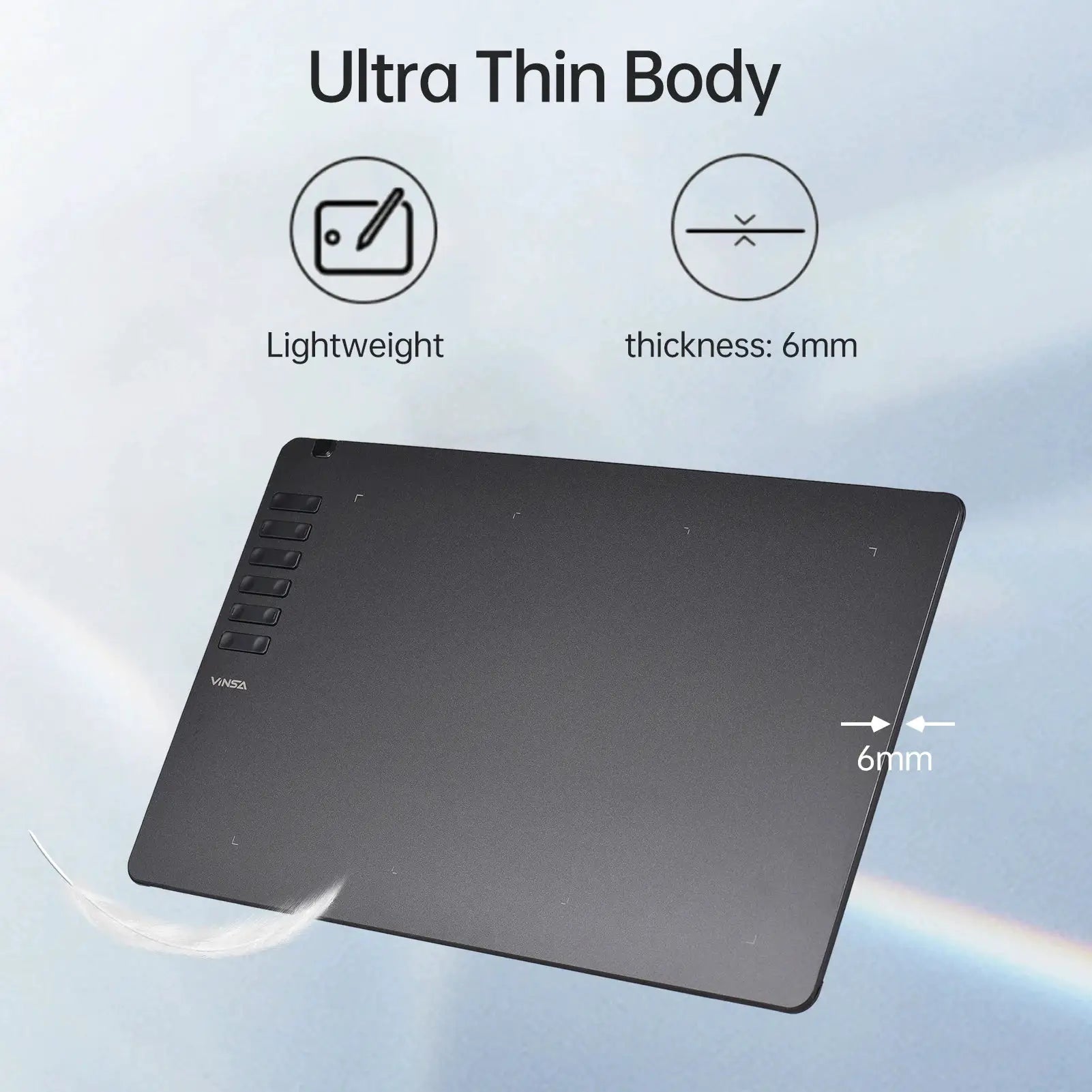 VINSA T1161 graphics drawing tablet, ultra-thin dark gray body, 6mm thickness