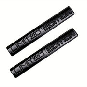 2-piece Limited Edition 3D black metal emblems with raised lettering for rear trunk and side fenders on cars/motorcycles