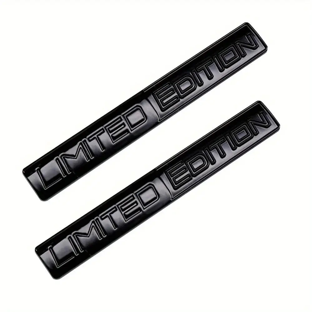 2-piece Limited Edition 3D black metal emblems with raised lettering for rear trunk and side fenders on cars/motorcycles