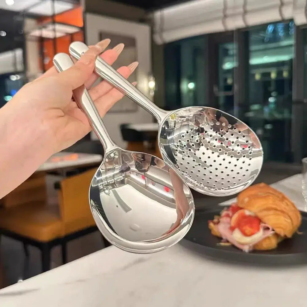 Heavy Duty Stainless Steel Serving Spoon With Heat Resistant Short Handle Drain Holes For Commercial And Home Kitchens