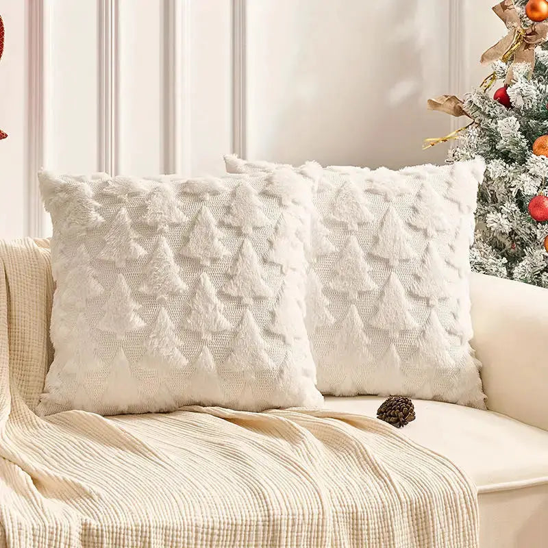 Simples Market Christmas decorative pillow covers, two white textured cushions on a beige sofa for winter holiday decor
