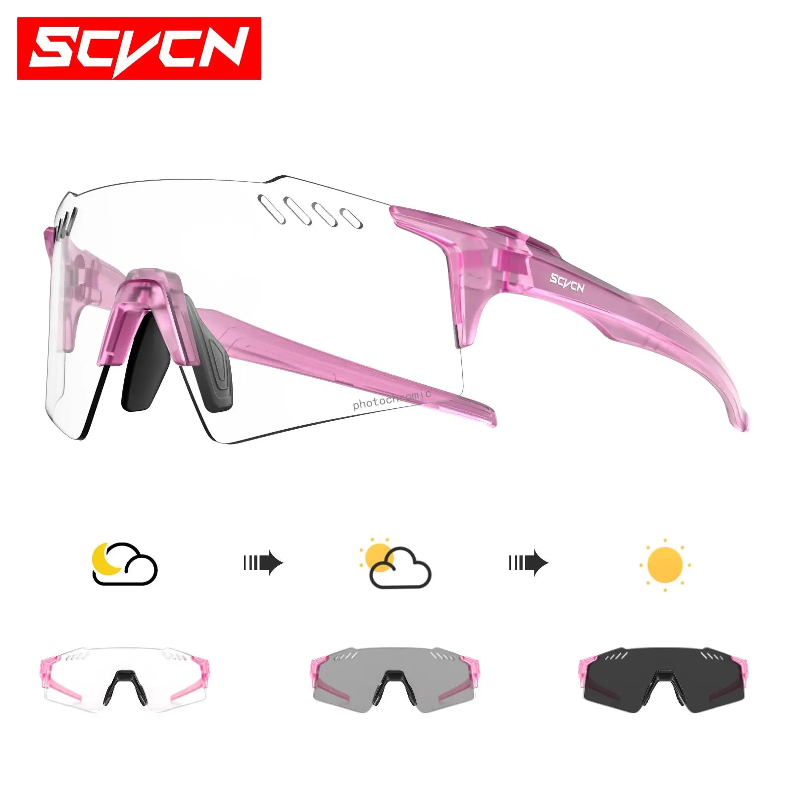 SCVCN Photochromic Cycling Glasses With Adaptive Lenses UV400 Protection For Outdoor Sports