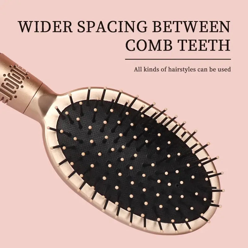 Detangling hairbrush by Simples Market, rose-gold oval head with airbag scalp massage, anti-static bristles.