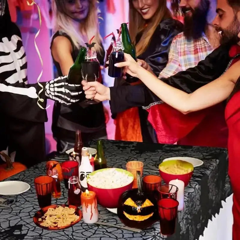 Halloween Lace Tablecloth With Spider Web Skull Pattern Rectangular Party Decor Haunted House