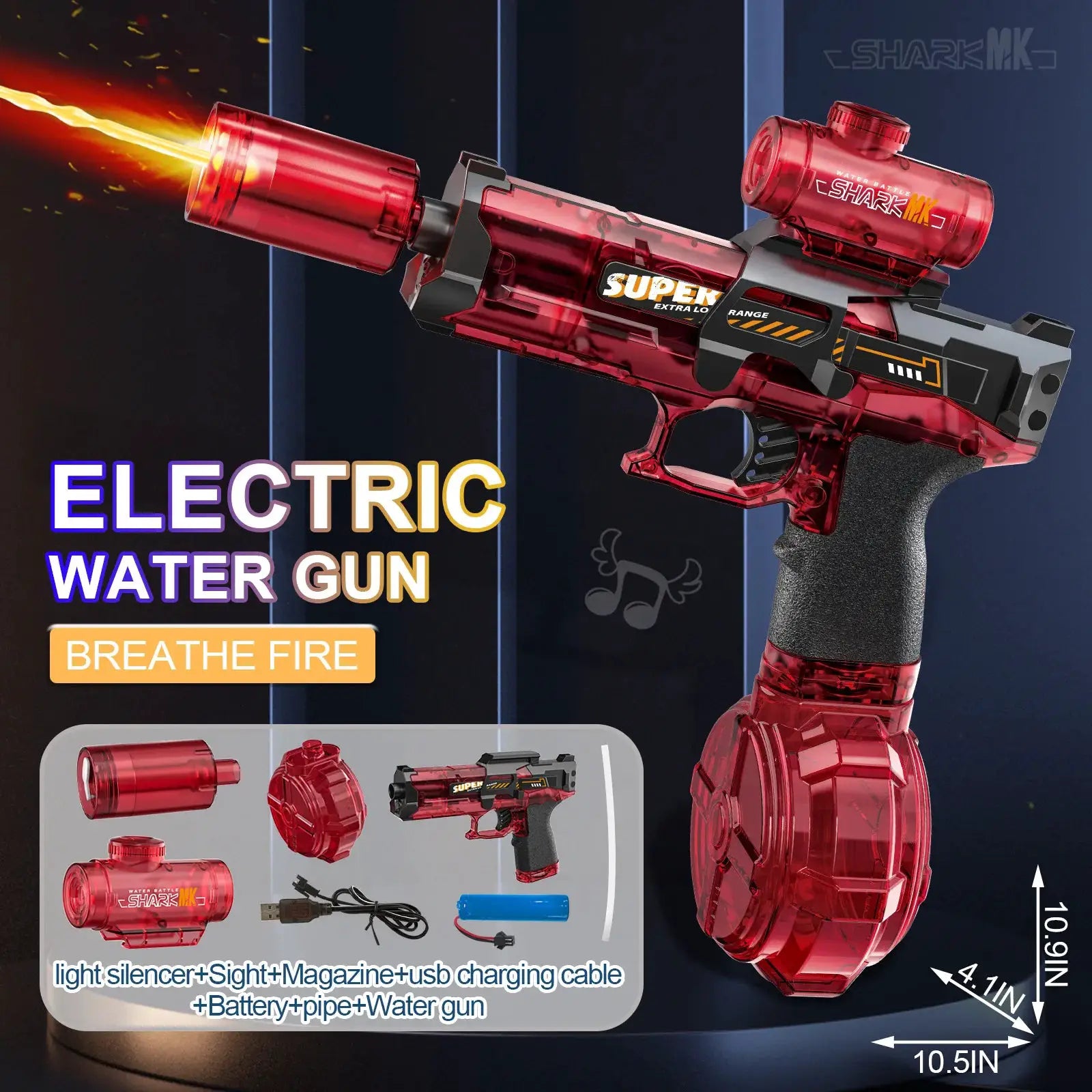 Electric Water Gun With Light and Flame Effect High Pressure Spraying for Outdoor Water Battles