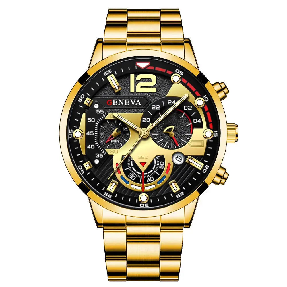 Fashion Men's Stainless Steel Band Analog Quartz Wristwatch With Calendar Minimalist Dial For Casual Wear