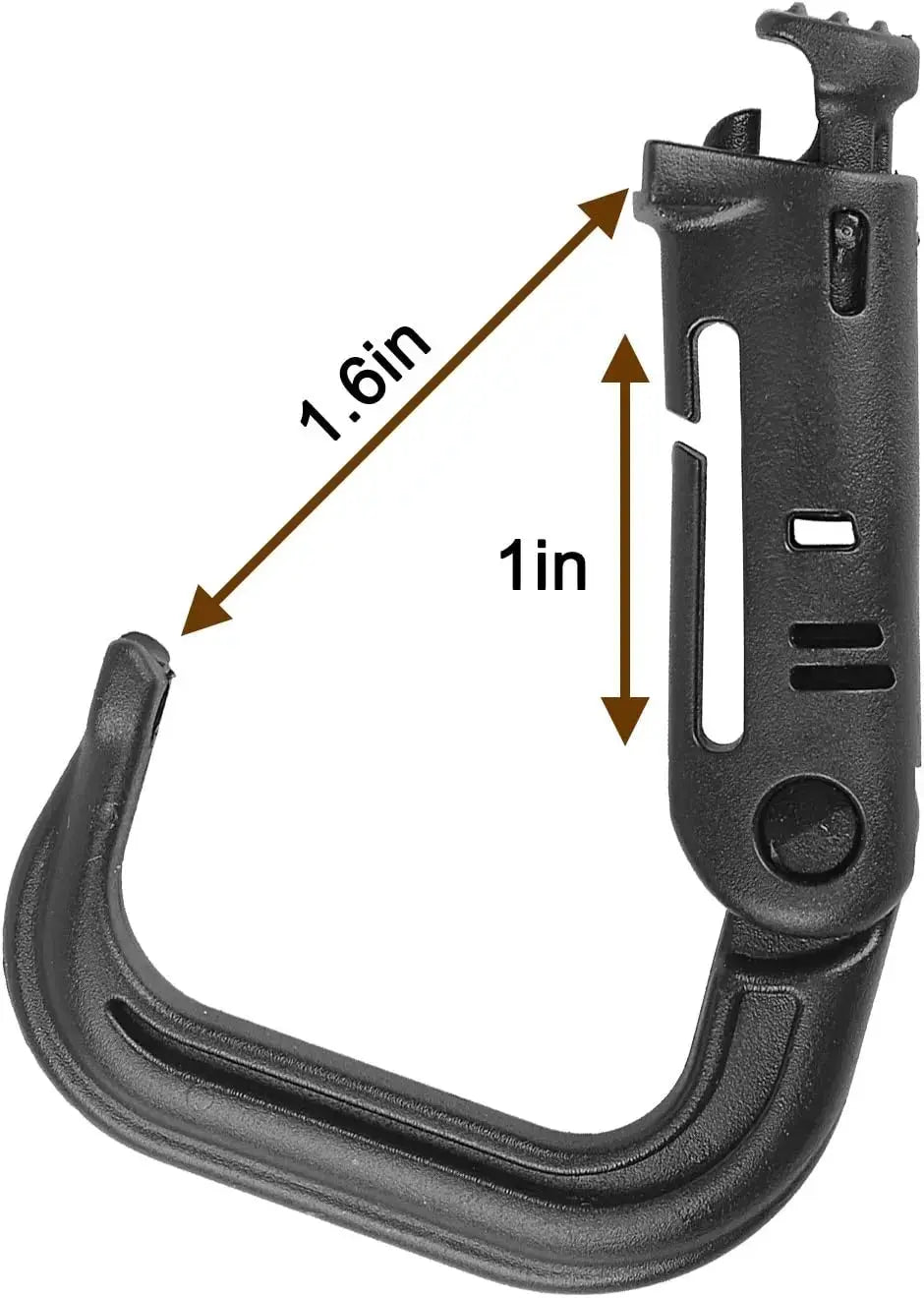 D-ring carabiner with Grimlock locking mechanism, black plastic MOLLE clip by Simples Market.