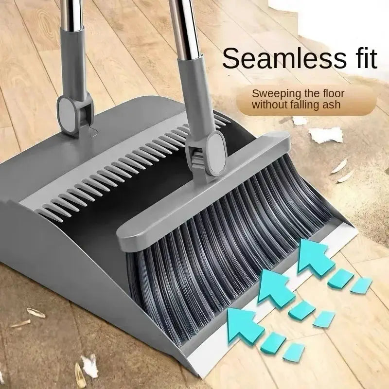 Simples Market broom dustpan set with grey plastic dustpan and long dual-handle broom