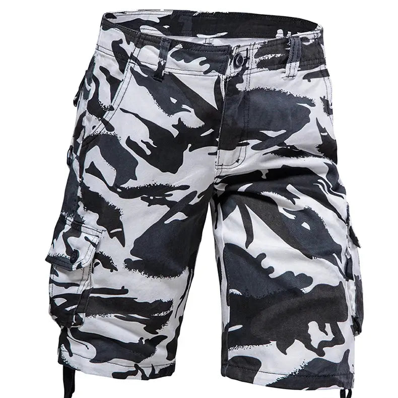 Mens camo cargo shorts by Simples Market, cotton loose-fit outdoor shorts with side pockets.