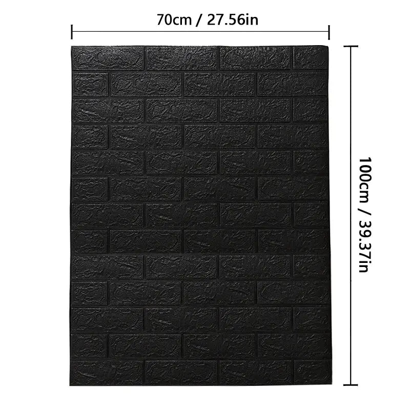 Black brick-pattern PVC wall sticker, waterproof wallpaper sheet, 70 cm by 100 cm.