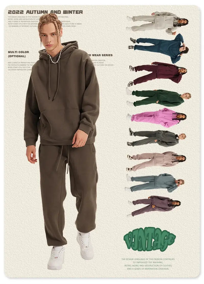 ZODF fleece sweatpants, unisex loose joggers in brown; color variants shown on the side