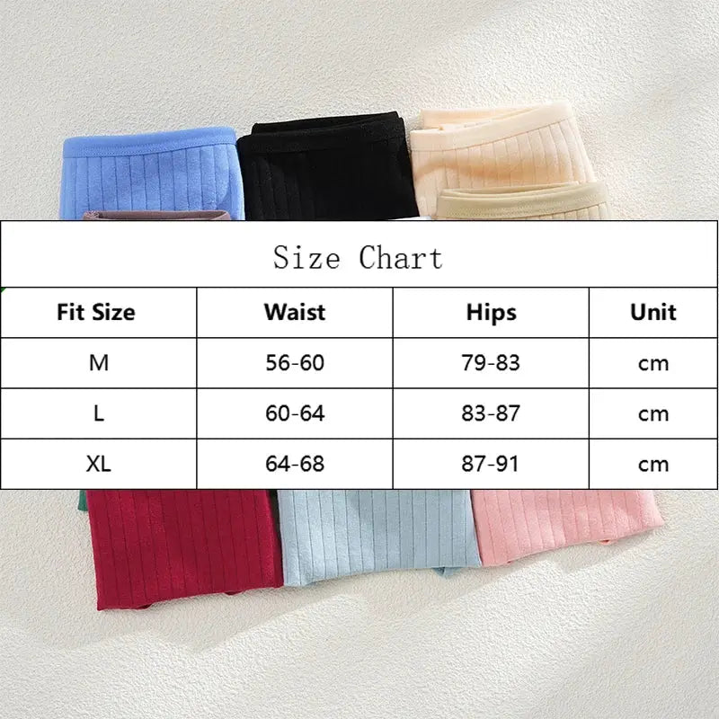 Simples Market 4-piece women's cotton panties set with striped ribbed design in assorted colors.
