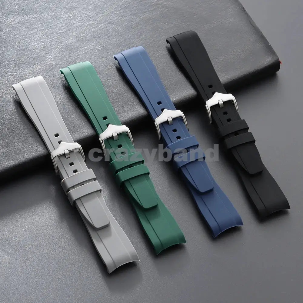 Silicone watch bands, 20mm wide, four-color set (gray, green, blue, black) with stainless steel buckles