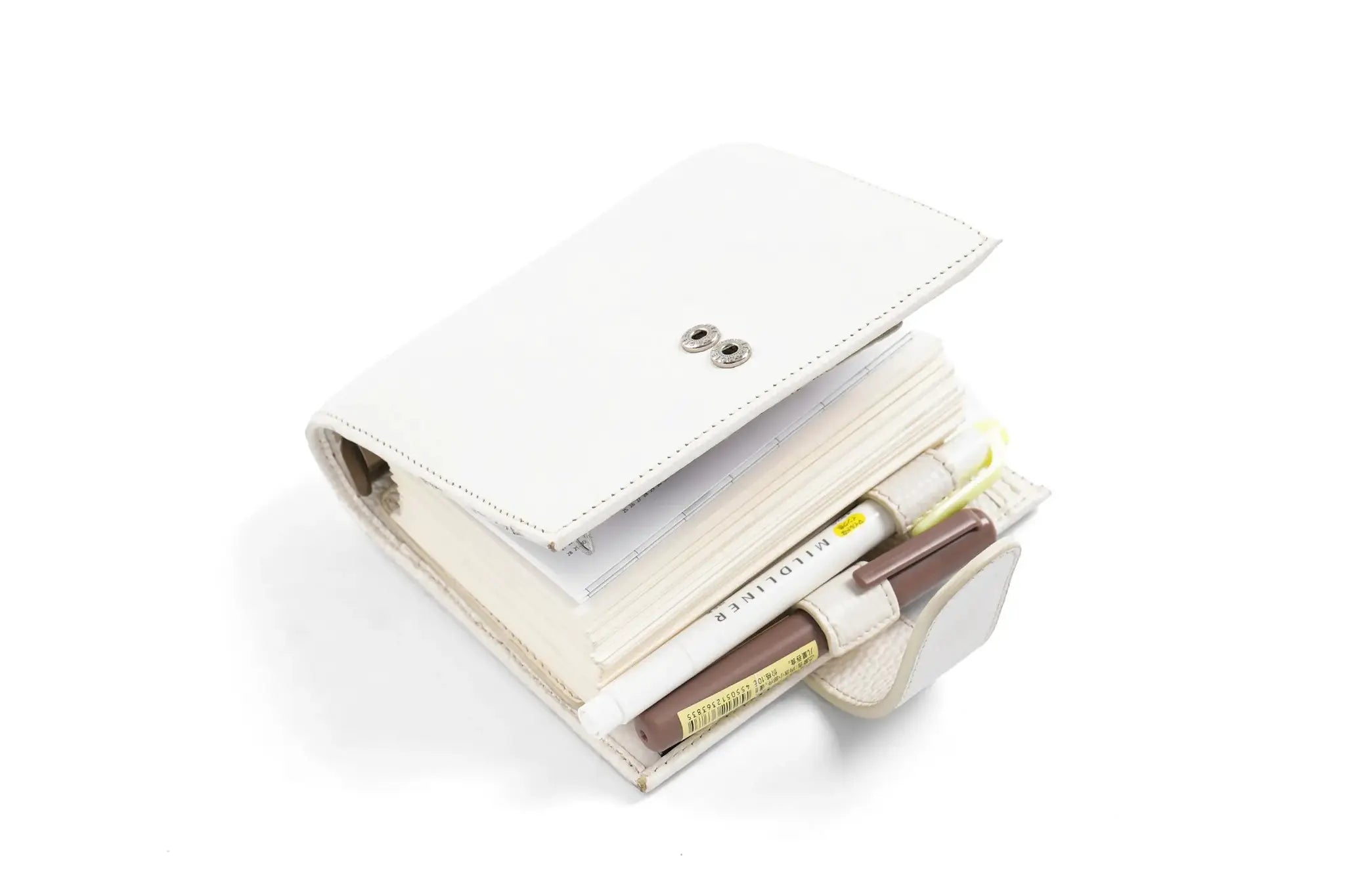 Moterm Luxe 2.0 pocket-size planner by Simples Market in white pebble-grain leather with 30mm rings