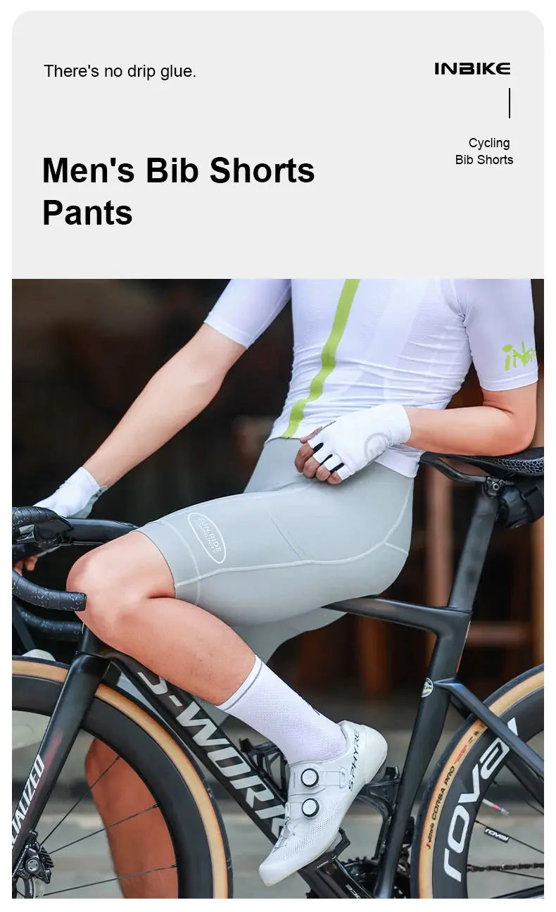 INBIKE men's cycling bib shorts, high-waisted, breathable gray with pockets