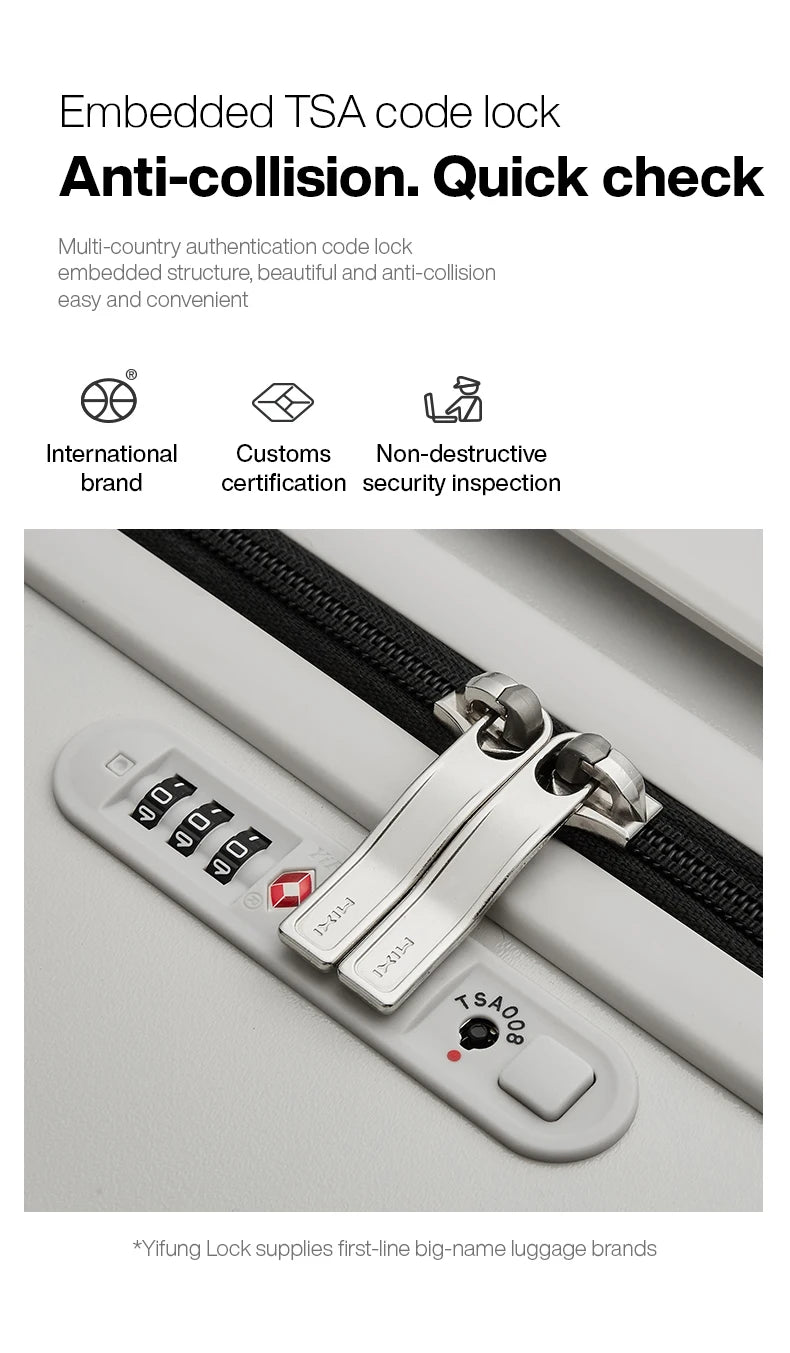 Mixi wide-handle hardside travel luggage with embedded TSA code lock and dual zipper pulls