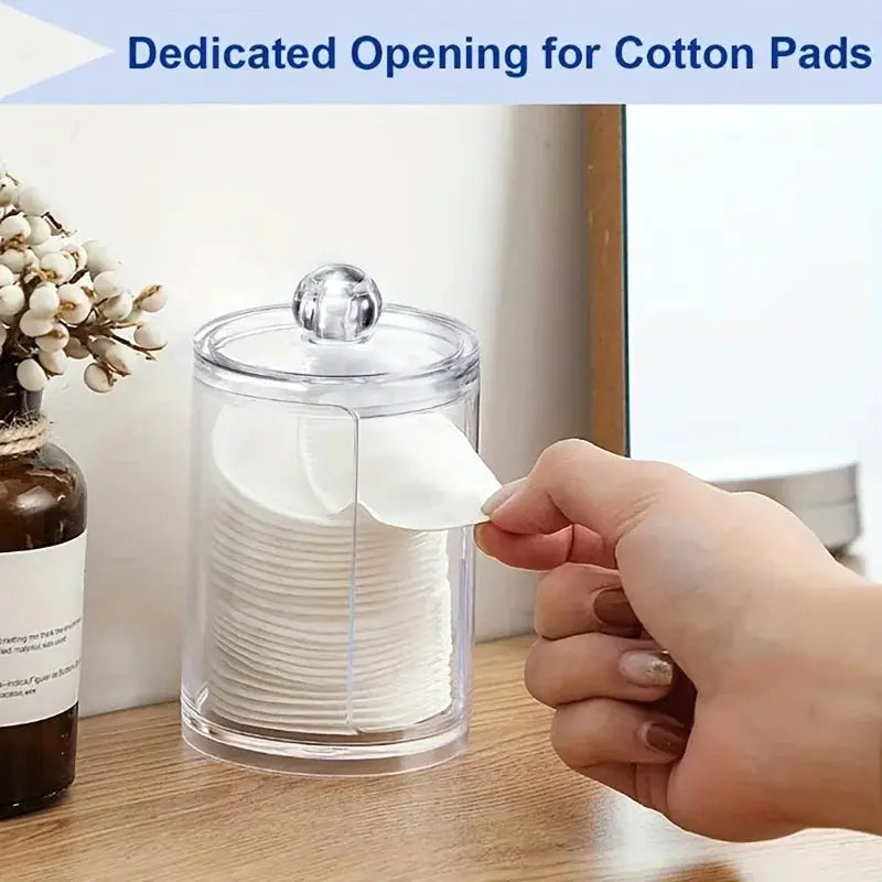 LuminaCosmetics Round Clear Acrylic Makeup Organizer For Cotton Pads And Swabs Storage And Easy Access