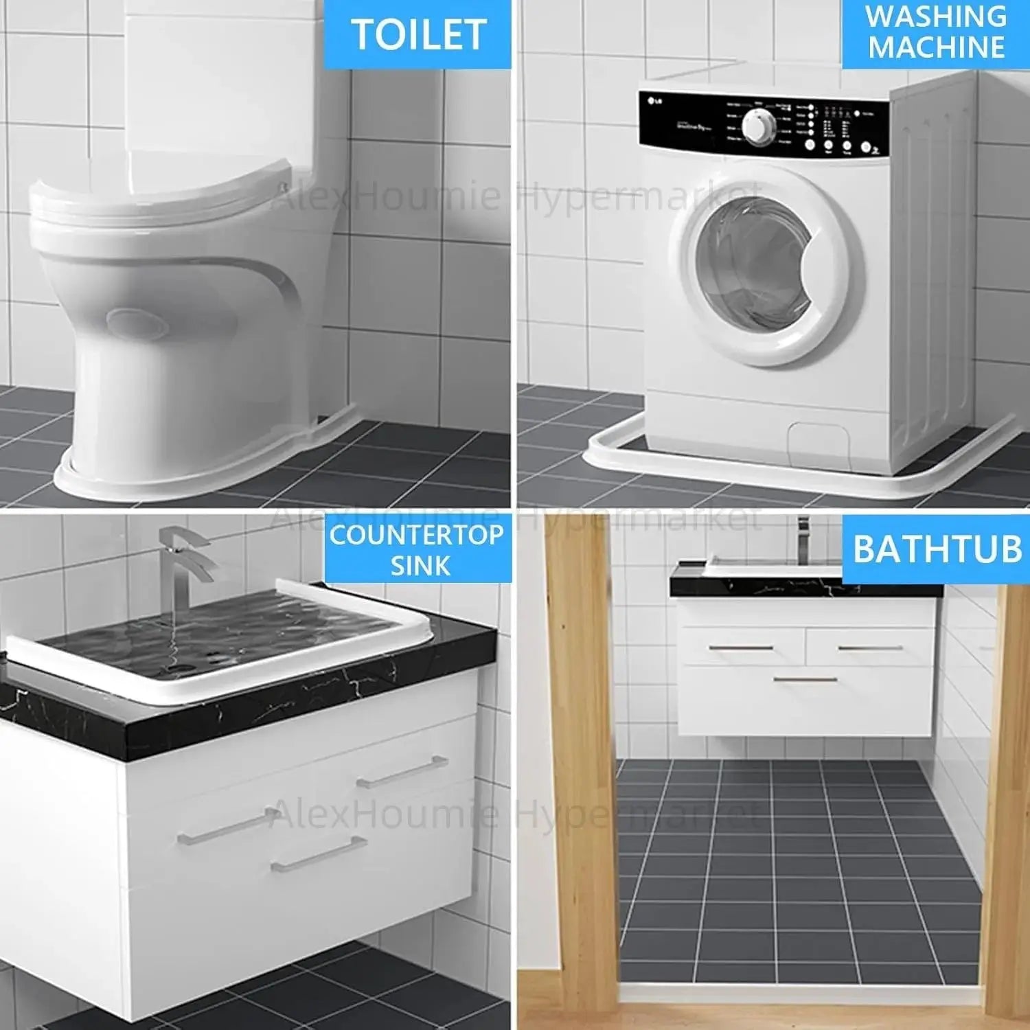 Simples Market collapsible shower water dam barrier in white plastic for wet-dry bathroom separation