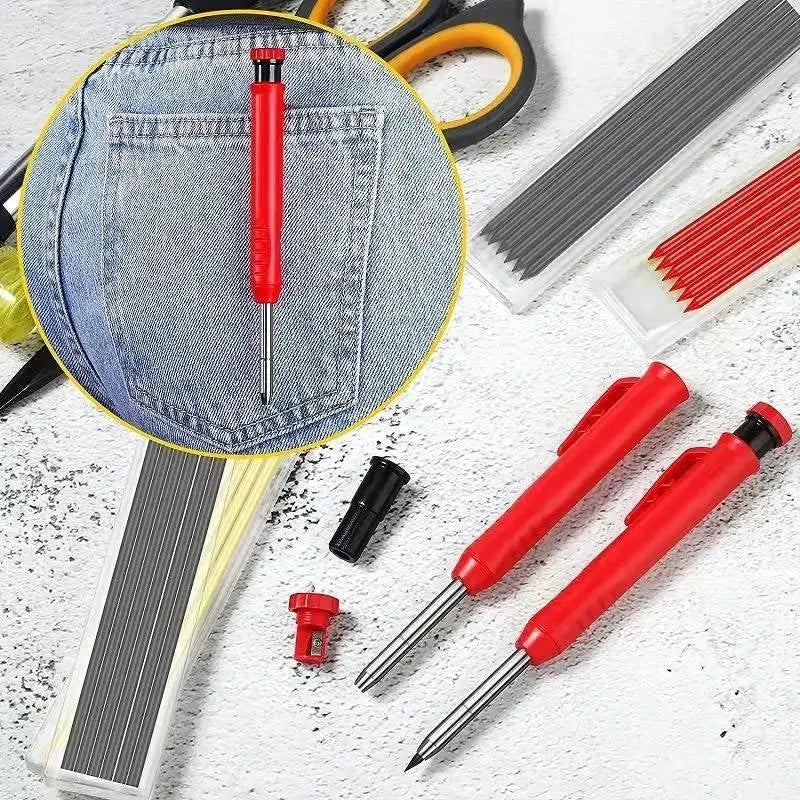 Simples Market carpenter pencils and markers, 2.8mm refills with long-nosed deep-hole tips and built-in sharpener for woodworking