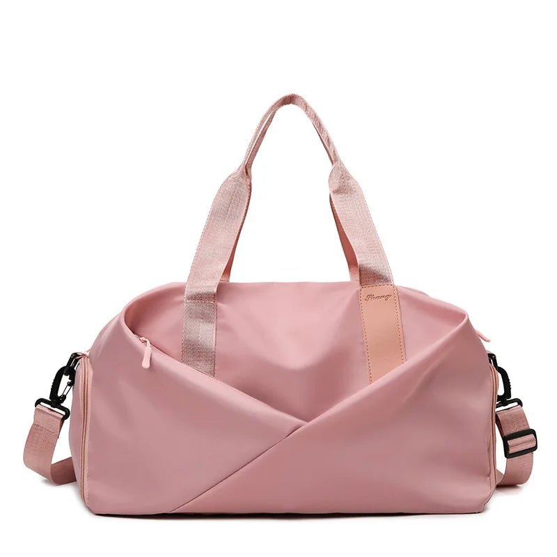 Simples Market pink fitness bag with dry-wet separation and large-capacity waterproof fabric, detachable shoulder strap