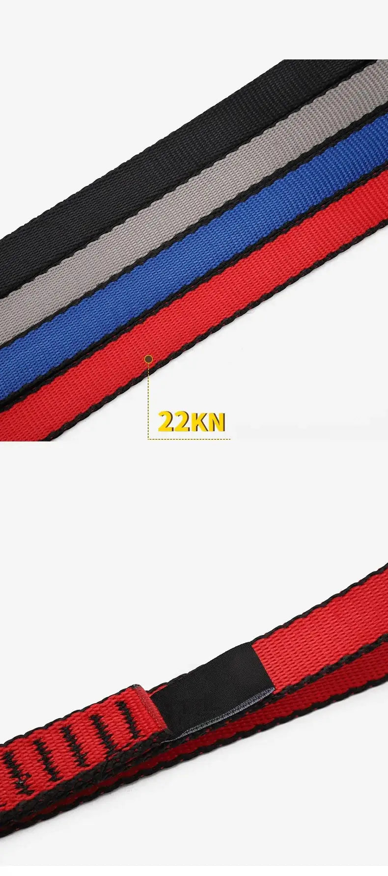 Rock climbing sling belt by Simples Market, 22kN, high-strength polyester, multi-color black/gray/blue/red