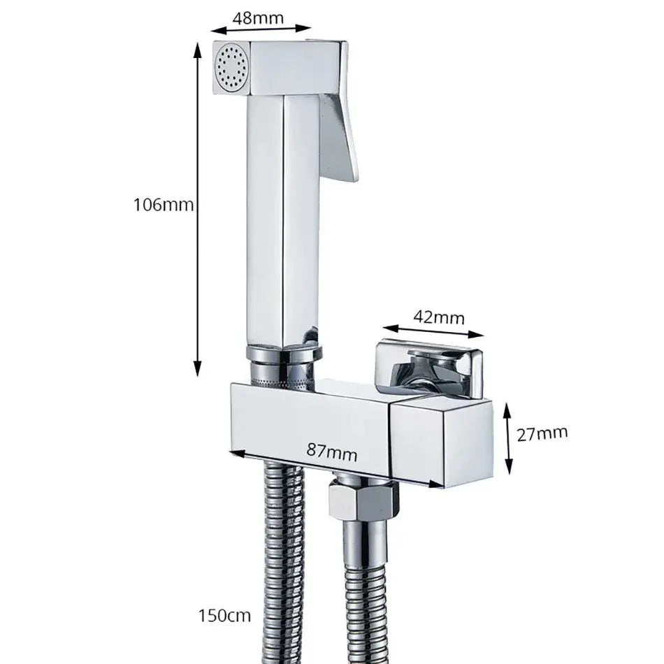 Chrome bathroom bidet faucet with handheld shower sprayer, single cold water