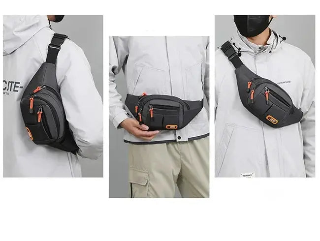 Oxford waterproof waist bag by Simples Market, black with orange zippers, large-capacity fanny pack for men and women