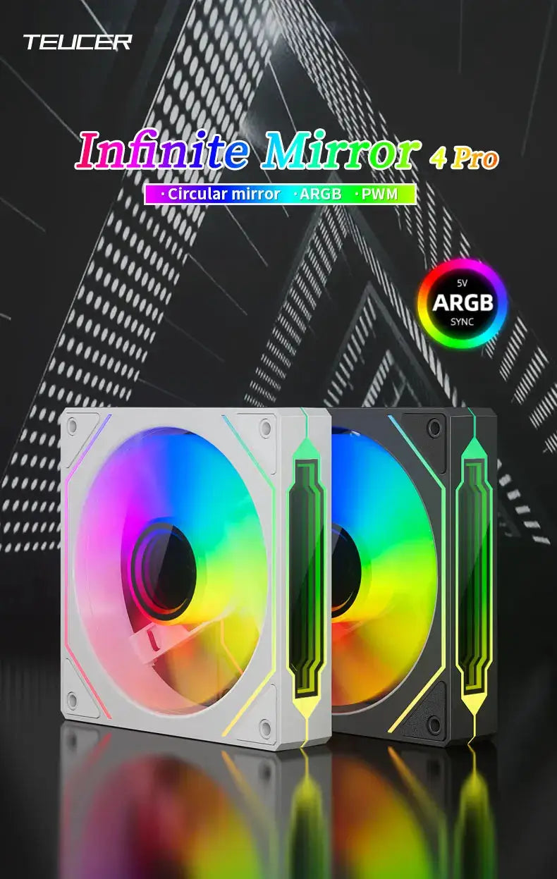 TEUCER LJ-4Pro ARGB 120mm PC fans (2) with mirror-cycle lighting, PWM, low-noise chassis cooling