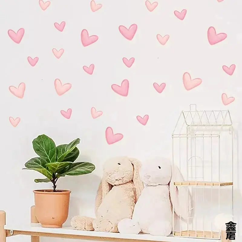Heart-shaped wall stickers, 60pcs, soft pink, waterproof removable PVC home decor