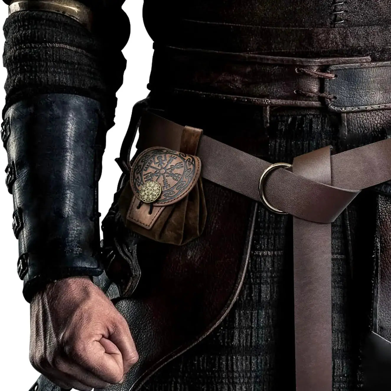 SteampunkForge Medieval Punk PU Leather Drawstring Fanny Pack For Men Cosplay Waist Bag