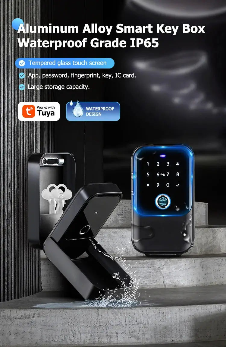 TTlock aluminum alloy smart key box with keypad and blue glow, waterproof IP65, Simples Market