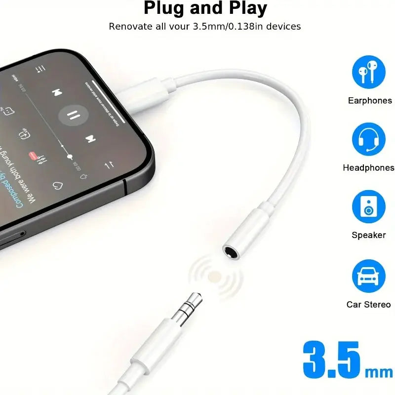 Simples Market Type-C to 3.5mm aux adapter, white USB-C 3.5mm audio cable.