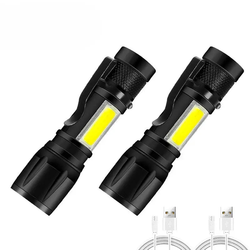 Rechargeable LED flashlights, black, 2-pack with USB charging cables