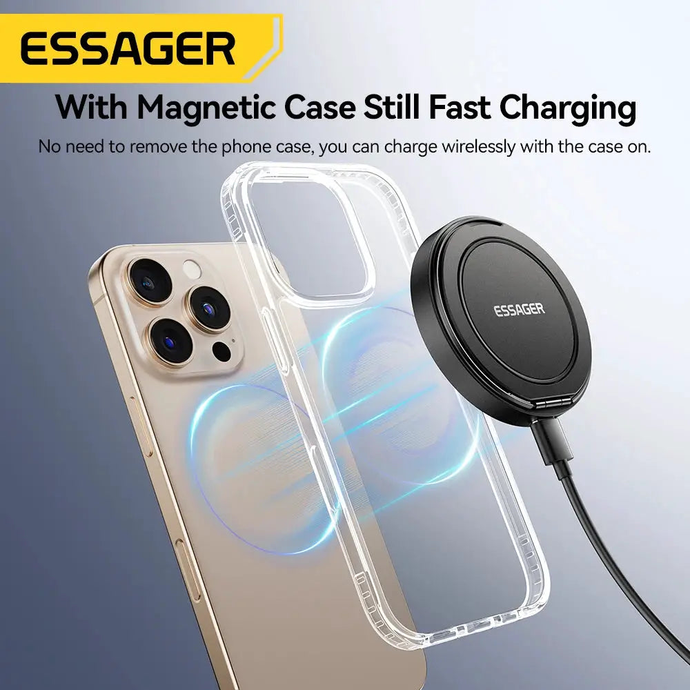 Essager Magnetic Wireless Charger With Holder 15W Fast Charging For IPhone 16 15 14 13 Pro Max AirPods Mini