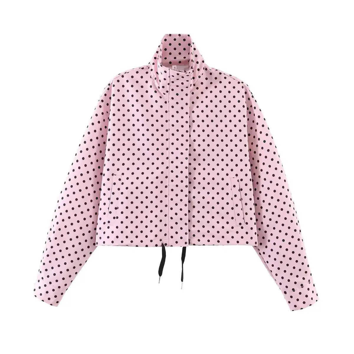 PolkaChic Polka Dot Print Short Coat For Women Elegant Office Ready Long Sleeve Jacket Regular Fit Polyester