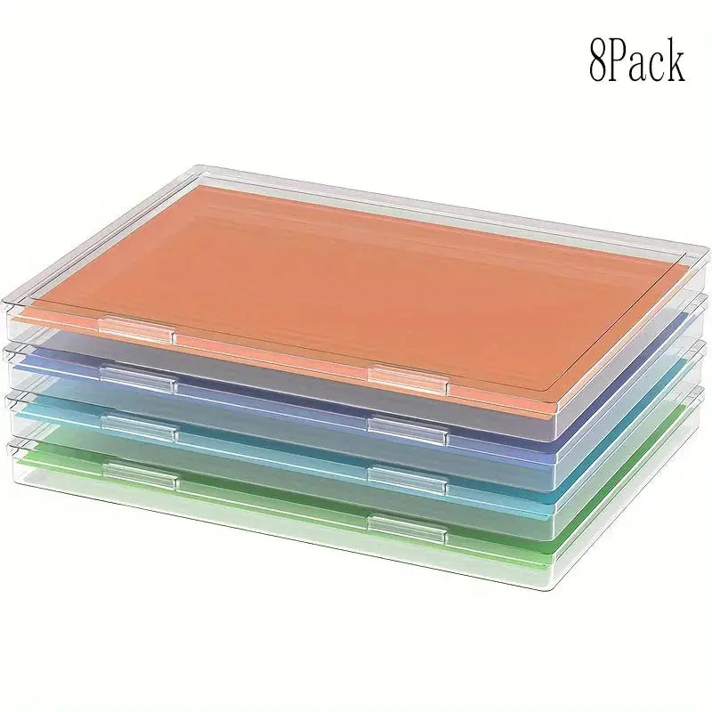 Simples Market 8-pack A4 plastic storage containers with colored lids; transparent with orange, blue and green