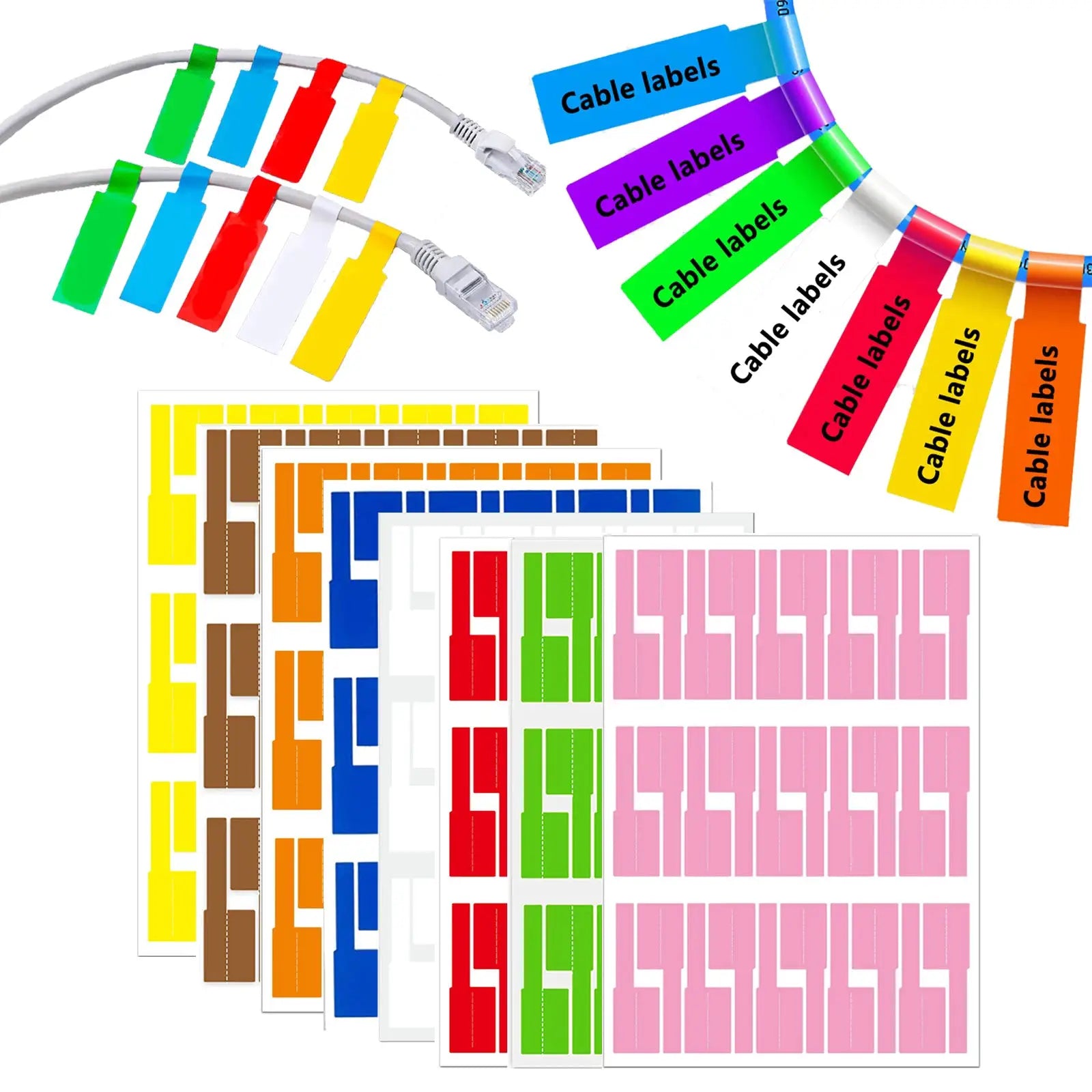 240 Pcs Cable Label Tags for Cable Management Colorful Waterproof Self Adhesive Tear Resistant Wire And Cord Labels