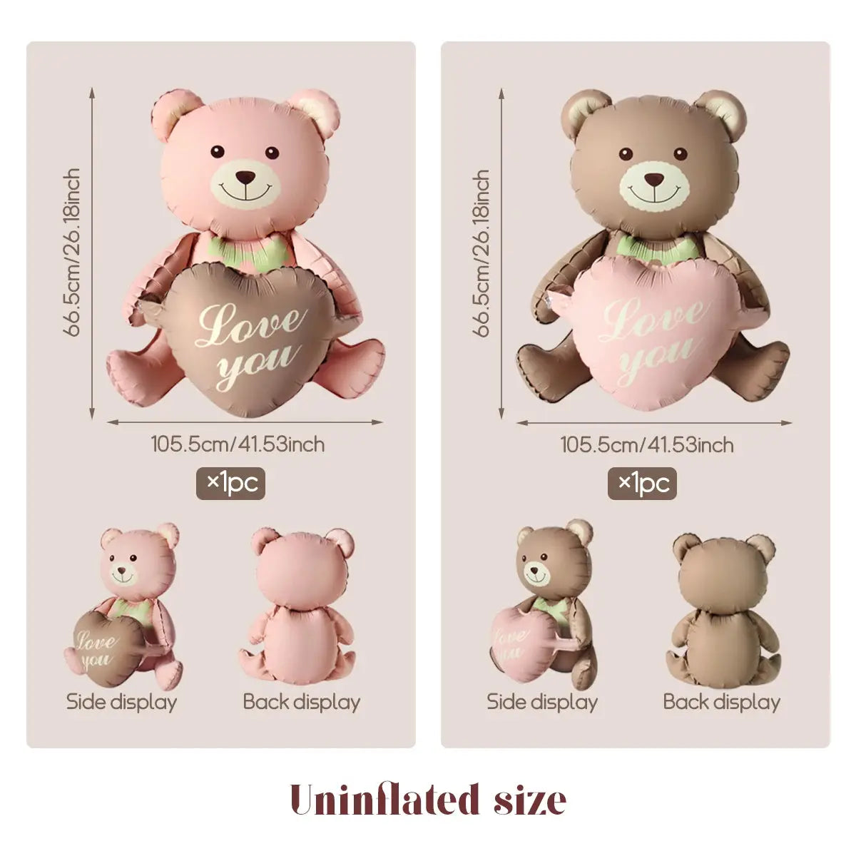 3D Lying Cartoon Matte Heart Bear Aluminum Film Balloon For Birthday Party Valentines Day Baby Shower Decor