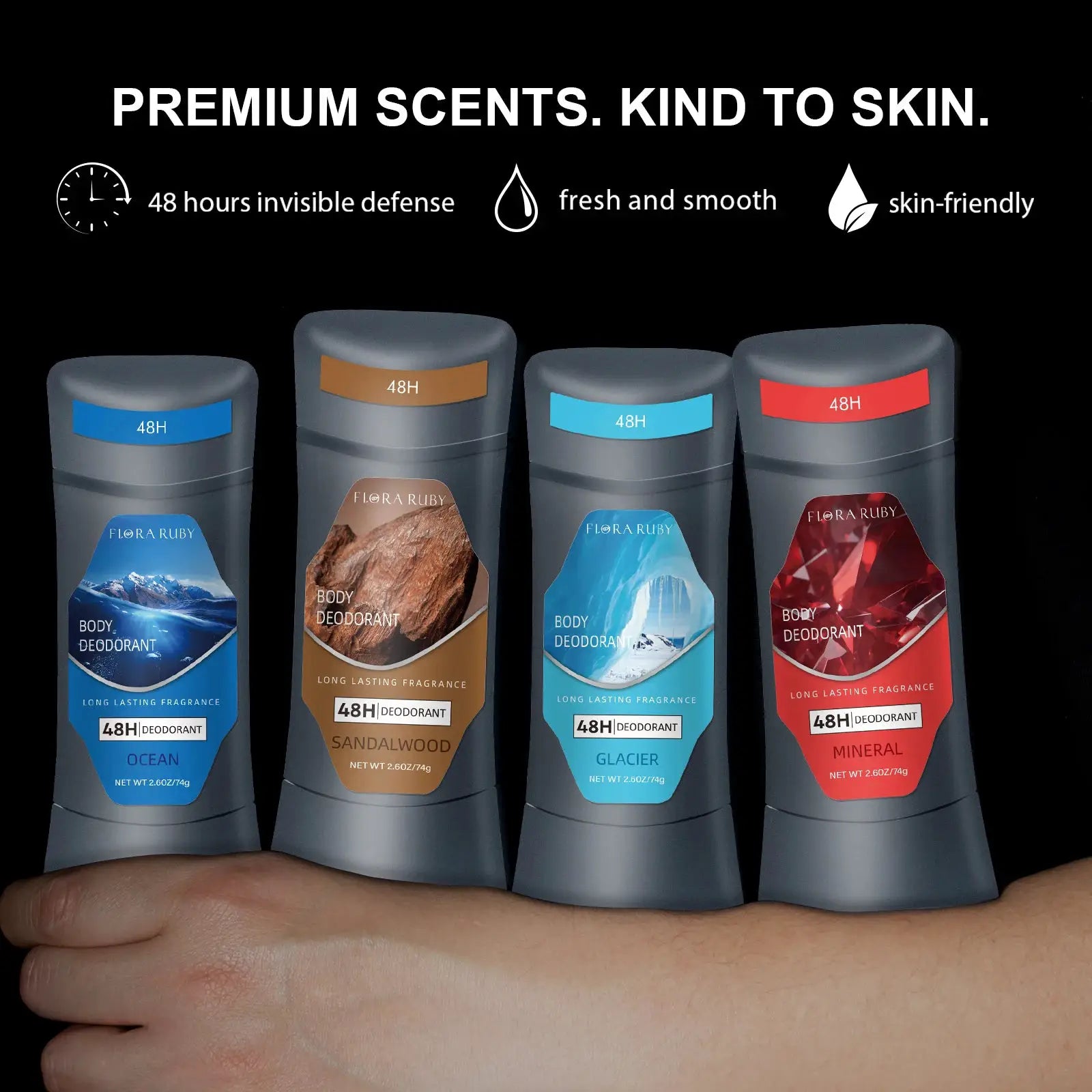 Simples Market body odor deodorant sticks, 4-pack (74g each) in Ocean, Sandalwood, Glacier, Mineral scents