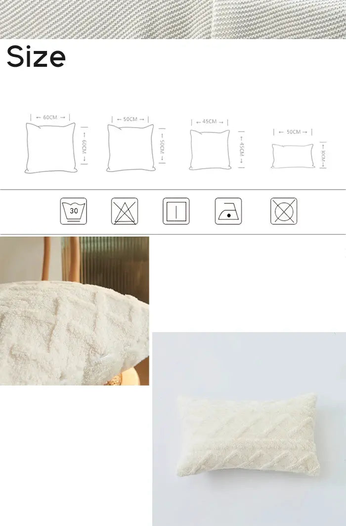 Lumbar pillow cover in cream plush fabric, 30x50cm, boho style decor for indoor sofa