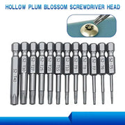 12pc Hollow Plum Blossom Screwdriver Bits 50mm Long S2 Steel Hex Shank for Woodworking Drill Set