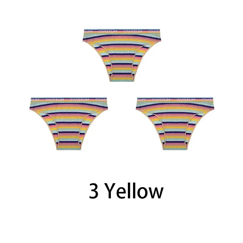 3-pack rainbow striped cotton women’s half-hip panties by Simples Market